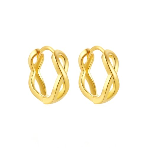 IMINI Minimalistische Infinity Kleine Creolen 925 Sterling Silber Ohrringe Endless Love Huggie Creolen Knorpelohrringe Hypoallergener Ohrschmuck (Gold) von IMINI