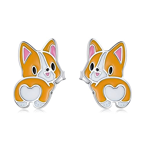 IMINI Niedliche Corgi Hund Ohrstecker Sterling Silber 925 Mädchen Tier Hund Ohrringe Damen Ohrringe Kleine Ohrstecker für Damen Hypoallergen von IMINI