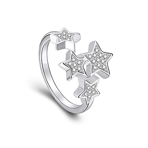 IMINI Niedlicher Zirkonia-Stern, offener Statement-Ring für Frauen und Mädchen, erweiterbar, funkelnder Kristall, Strass, Glücksstern, Versprechen, Verlobung, Ewigkeit, Wickelring, Modeschmuck, von IMINI