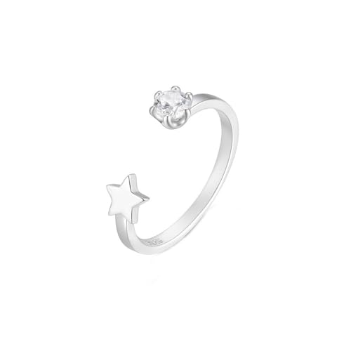 IMINI Offener Statement Ring Sterling Silber für Damen Mädchen CZ Kristall Mond Stapelbarer Ring Niedlicher Stern Ring Paare Passende Ringe Versprechensringe (Stern) von IMINI