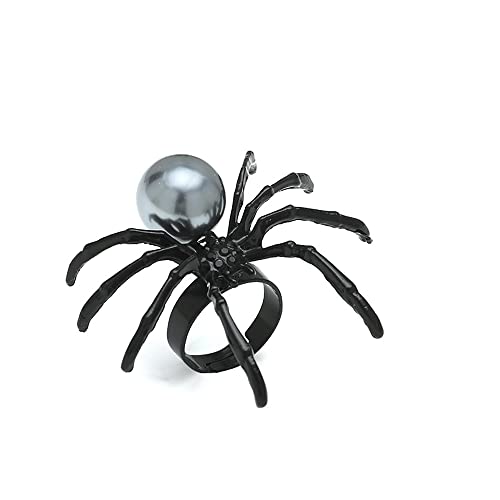 IMINI Punk Schwarze Spinne Offener Fingerring für Frauen Mädchen Männer Extra Große Spinne Knuckle Ring Stapelband Halloween Festival Kostüm Zubehör Modeschmuck Geschenke, Metall, Perle von IMINI