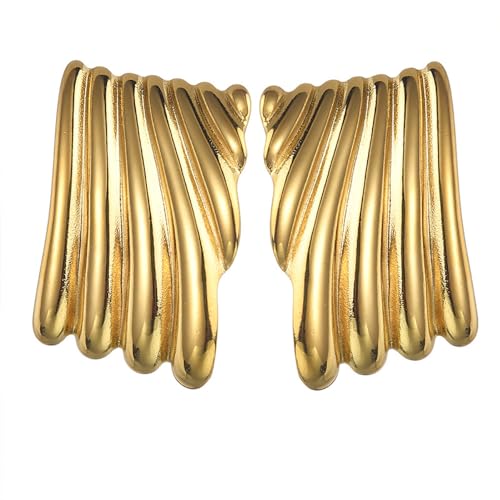 IMINI Quadratische Klobige Gold Ohrringe für Damen Mädchen 18 Karat Vergoldet Boho Statement Ohrringe Große Ohrstecker Edelstahl Geometrisch Modischer Ohrschmuck Geschenke von IMINI