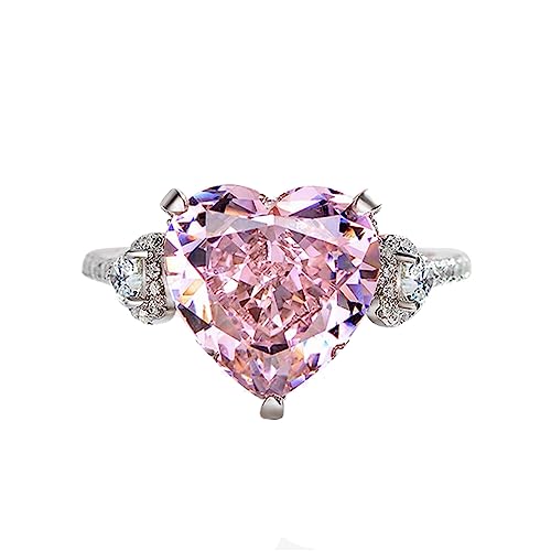 Rosafarbener Diamant Herz Ring für Damen und Mädchen Funkelnder Zirkonia Kristall Ring Ehering Verlobungsring Ewigkeitsring Verstellbar von IMINI