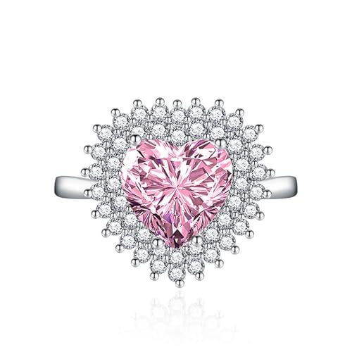 IMINI Rosafarbener Diamant Liebes Herz Ring Versprechen Ewigkeitsring für Damen Mädchen Strass CZ Offene Statement-Ringe Stapelbarer Ehering Modeschmuck von IMINI