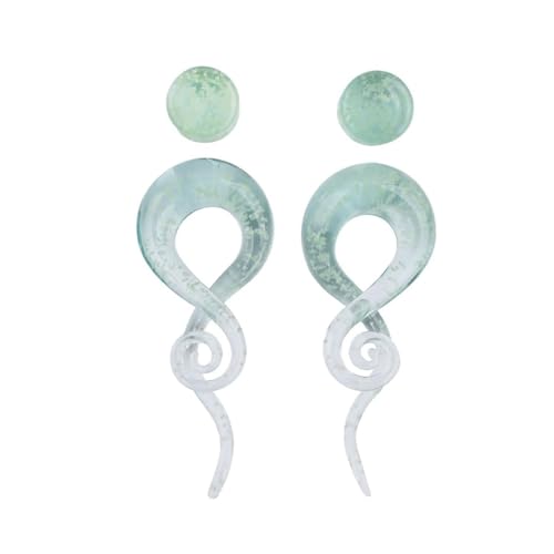 IMINI Spirale aus Glas, leuchtet im Dunkeln, Pyrex, hypoallergen, Ohrstöpsel, Tunnel, Messgeräte 5–14 mm, Dehnschmuck-Set für Damen und Herren, 9/16"(14mm), Glas, Kein Edelstein von IMINI