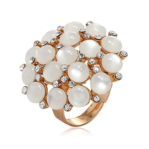 IMINI Statement Ehering Großen Zirkonia Perlen für Damen Mädchen Zirkonia Kristall Kunstperlen Kugel Ring Blume Verstellbar offenes Band von IMINI