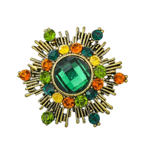 IMINI Vintage Grüne Kristall Blumen Brosche für Frauen und Mädchen Bunt Zirkonia Schneeflocke Anstecknadeln Abzeichen Korsage Retro Kleid Accessoires Schmuck Geschenke von IMINI