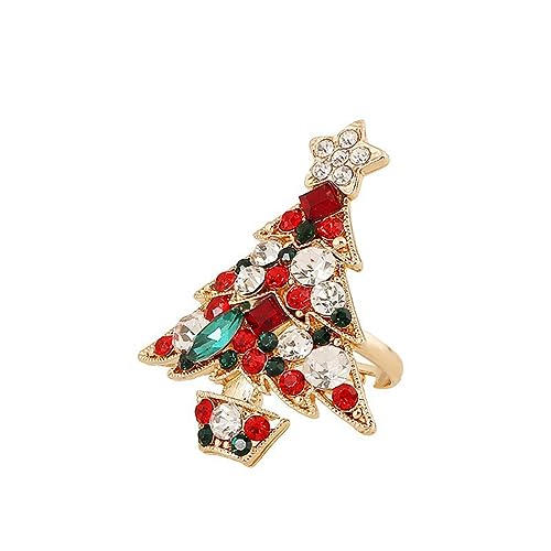 IMINI Weihnachtsbaum Ring für Damen Mädchen Bunter Zirkonia Kristall Weihnachtsring Offene Statement Ringe Verstellbares Finger Band Weihnachts Schmuck von IMINI