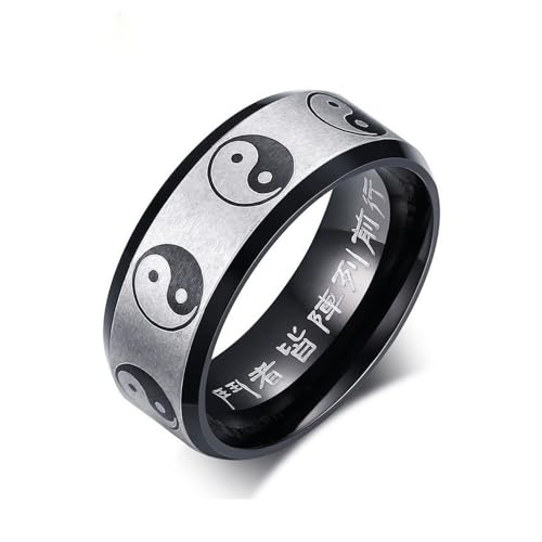 IMINI Yin Yang Tai Chi Bandring für Herren und Damen, 8 mm, Edelstahl, Unisex, mittelknöchelig, personalisierter Schmuck mit mattschwarzer Beschichtung, abgeschrägten Kanten und bequemer Passform von IMINI