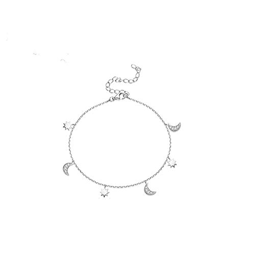 IMINI Zierliches Stern und Mond Fußkettchen 925 Sterling Silber CZ Verstellbares Charm Strand Fußkettchen Armband für Frauen und Mädchen von IMINI