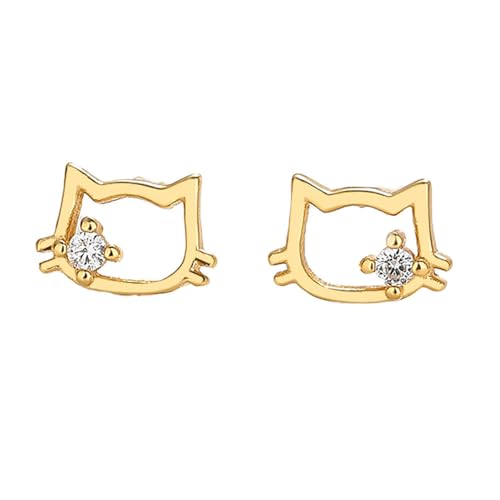 Katzen Ohrstecker für Damen Strass Ohrstecker Niedlicher Tierknorpel Durchbohrtes Ohr 925 Sterlingsilber Ohrringe für Hypoallergene Ohrringe Zarter Schmuck (Gold) von IMINI