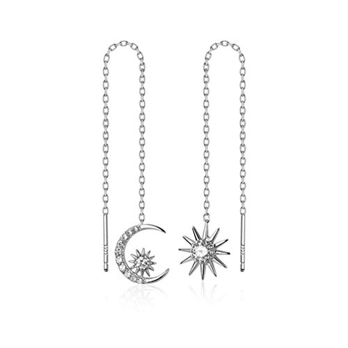 Kristall Mond Sonne Quaste Kette baumelnde Ohrringe 925 Sterling Silber Asymmetrische Ohrringe Kette für Frauen Mädchen Zierliche Mode Chic Schmuck Geschenke von IMINI