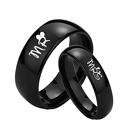 MR & MRS Versprechen Paar passender Ring Edelstahl Ewigkeit Verlobung Hochzeit Statement Schwarze Bänder Modeschmuck Geschenke Freund Mädchen Freund Valentinstag Jahrestag Weihnachten, 38, Metall, Neu von IMINI