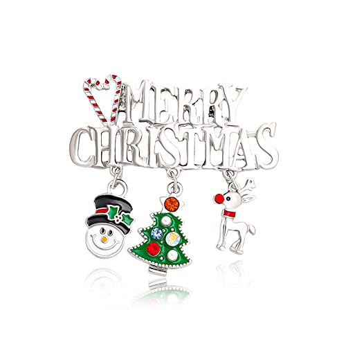 Merry Christmas Statement Brosche Pin für Frauen Mädchen Mode Emaille Strass Weihnachtsbaum Hirsch Schneemann Charms Tropfen Broschen Anstecknadeln Kleid Zubehör Urlaub Party Schmuck Geschenk Tochter von IMINI