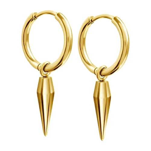 Minimalistische Spike baumelnde Tropfen Ohrringe für Männer & Frauen - Hypoallergener Edelstahl Geometrisch baumelnder Charm Hoop Knorpel Tragus Helix Piercings Punk Schmuck Geschenk, M, Edelstahl von IMINI