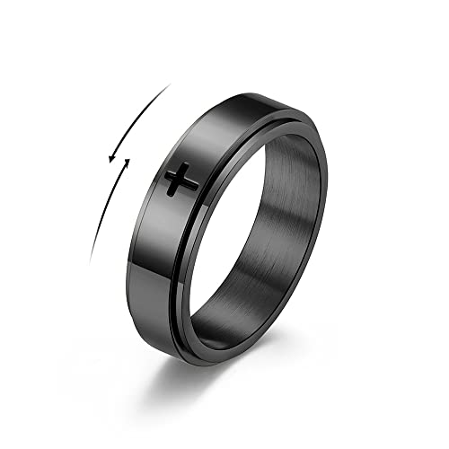 Minimalistisches Kreuz Christian Jesus Christus Herr Gebet Rotierender Stressabbau Spinner Fidget Band Ringe für Männer Frauen Angst Finger frei drehen Edelstahl Ring Geburtstag Freund Geschenke, von IMINI