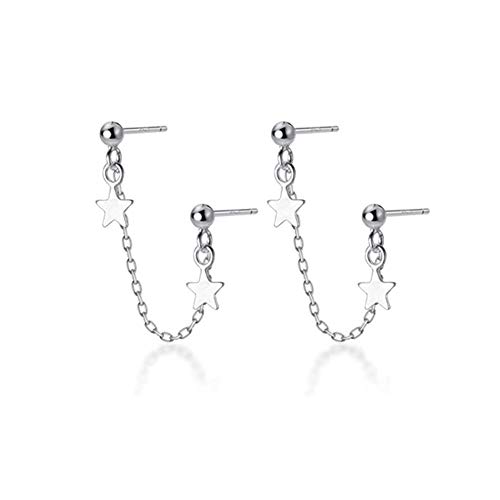 Stern Ohrringe 925 Sterling Silber Doppel Sterne Ohrstecker Einfädler Quastenkette Doppel Piercing Ohrstecker Knorpel Ohrringe von IMINI