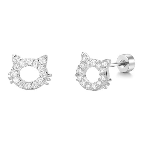 Niedliche 20G Katze Ohrstecker für Frauen Mädchen, Hypoallergen Edelstahl Knorpel Schmuck, Winzige Schraube zurück Tragus Piercing, Funkelnde CZ Kristall Hohl Design, Geschenk für Nichte Tochter von IMINI