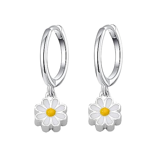 Niedliche Blumen-Creolen für Frauen Mädchen Teenager Mini kleine Knorpel Hoop weiß emaillierte Gänseblümchen baumeln Tropfen Ohrring Piercing Huggie Hoops Charme Geschenk für Freundin BFF, Metall, Neu von IMINI