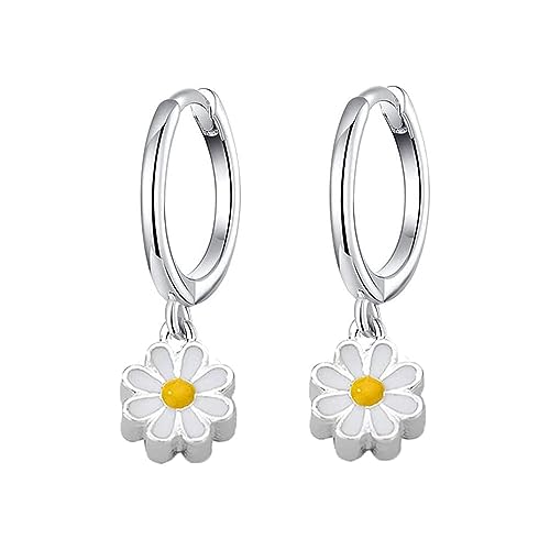 Niedliche Blumen-Creolen für Frauen Mädchen Teenager Mini kleine Knorpel Hoop weiß emaillierte Gänseblümchen baumeln Tropfen Ohrring Piercing Huggie Hoops Charme Geschenk von IMINI