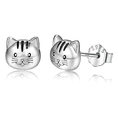 Niedliche Katzen Ohrringe Sterling Silber 925 Kleine Ohrstecker Tier Haustier Ohrringe Knorpel Ohrringe Piercing Ohrstecker für Damen Mädchen von IMINI