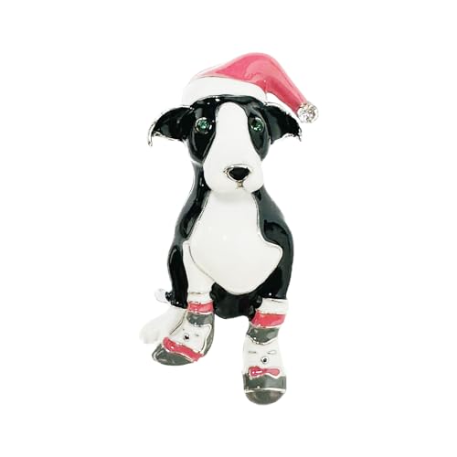 Niedliche Welpe Hund Kristall Brosche für Frauen Mädchen Mode Antik Legierung Emaillierte CZ Weihnachtsmann Rote Hut Tier Haustier Brosche Pins Schals Schal Clip Hals Fliege Krawatte Kleid Weihnachten von IMINI