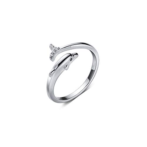 Delfin Ring für Damen und Mädchen 925 Sterling Silber Offener Statement-Ring Zirconia Verstellbares Fingerband Versprechensring von IMINI