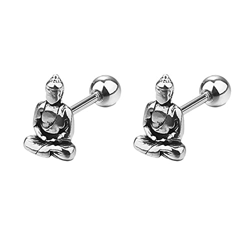 Vintage Lucky Buddha Statue Ohrstecker für Frauen Herren Edelstahl 16G Schraube Rücken Tragus Helix Langhantel Knorpel Piercing Ohrring Ohrstecker Punk Schmuck Geschenke Geburtstag von IMINI