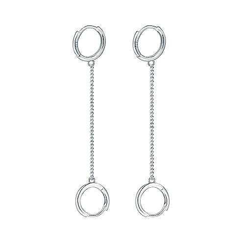 Paar Doppel Creolen für Damen und Mädchen 925 Sterling Silber Ohrringe Kleine Huggie Creolen Einfädler Kette Tropfen Ohrringe Lappen Piercing Manschette Knorpel Personalisierter Schmuck von IMINI