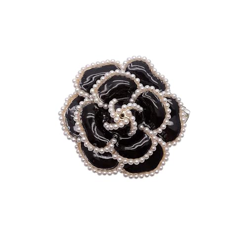 Perlen-Brosche mit Kamelien-Blumenmotiv für Damen und Mädchen, Hochzeit, Blumenstrauß, Party, Revers, Jacken, Hut, Schals, Anstecknadeln, exquisiter Brautschmuck, Geschenk, Schwarz, Metall, Perle von IMINI