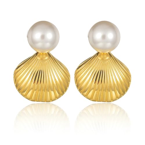Perlen Muschel Ohrringe Edelstahl Strand Muschel Ohrstecker Boho Ozean Perlen Muschel Ohrringe für Damen Mädchen Schmuck Geschenke von IMINI
