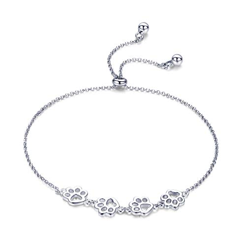 Pfoten-Armband für Damen Mädchen Sterling Silber süßes Hündchen Katze Kätzchen Pfotenabdruck Kugelperle verstellbar Charm-Gliederarmbänder für Haustierliebhaber Tierandenken Schmuck von IMINI