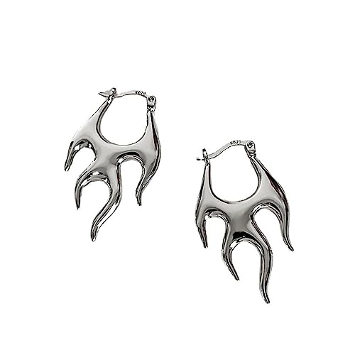 Punk Flame Creolen für Damen und Mädchen - Minimalistisch, Baumelnd, Huggie-Ohrringe, Feuer-Statement, Hypoallergen, Metall - Einfacher Ohrschmuck, Geschenke von IMINI