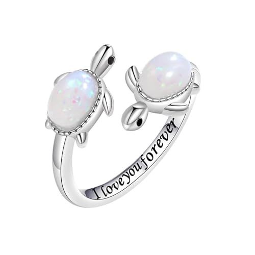 Ring mit Opal-Meeresschildkröte, inspirierend, verstellbar, offen, Natur, Ozean, Mutter und Tochter, niedliches Schildkrötentier, hübscher kleiner Schmuck, Geschenke für Frauen, Mädchen, Familie, von IMINI