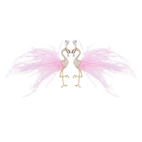 Rosa Feder Flamingo Statement Ohrringe Zirkonia Großer Vogel Boho Haken Ohrringe Creolen Modeschmuck Geschenke für Damen Mädchen von IMINI