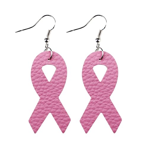 Rosa Band Leder baumeln Ohrringe für Frauen & Mädchen - Handgefertigter Brustkrebs-Bewusstseinsschmuck, leichte große Creolen mit sicheren Fischhakenverschlüssen, Survivor Support Geschenk mit von IMINI