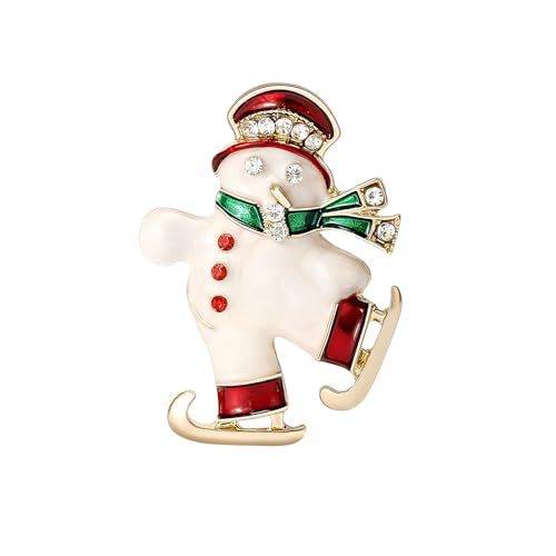 Schneemann Strass Brosche Skifahren - Grün Rot Emaille Kristall Weihnachten Schmuck Festliche Anstecknadel für Frauen Xmas Neujahr Party Geschenk Zubehör von IMINI