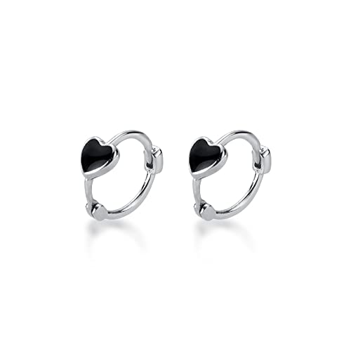 Schwarze Herz Ohrringe Kleine Creolen S925 Sterling Silber Minimalistischer Knorpel Ohrringe Tragus Huggie 10 mm Statement Ohrring für Damen Mädchen von IMINI