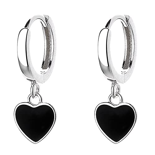 Schwarze Herz Ohrringe 925 Sterling Silber Ohrringe Kleine Huggie Creolen Liebesherz Tropfenohrringe für Damen Mädchen von IMINI