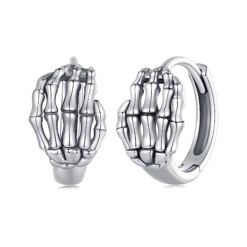 Skelett Hand Creolen Sterling Silber 925 für Damen Mädchen Punk Schädel Halloween Ohrringe Kleine Huggie Creolen Hypoallergener Ohrschmuck von IMINI