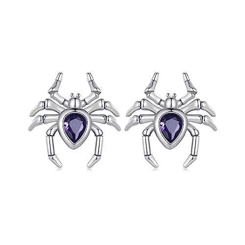 Spinne Ohrstecker Sterling Silber 925 für Damen Mädchen lila Zirkonia Kleine Ohrringe Knorpelohrringe Tragus Piercing Halloween Ohrringe Hypoallergen von IMINI