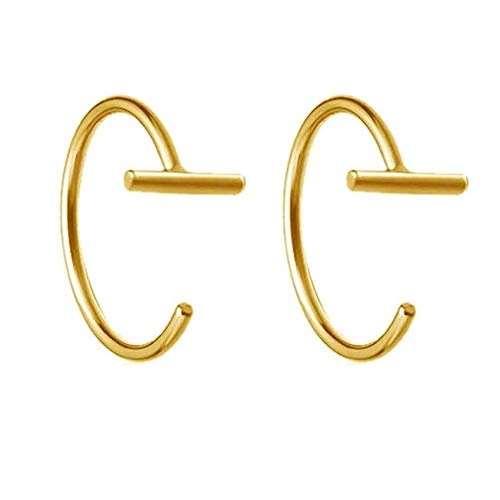 Stick T Bar Half Huggie Hoop Cuff Stud Earrings 925 Sterling Silver Small Minimalist Mini Hoops Cartilage Fashion Geometric Piercing Studs for Women Girls Sensitive Ears 14K Gold Plated, S, Gold von IMINI