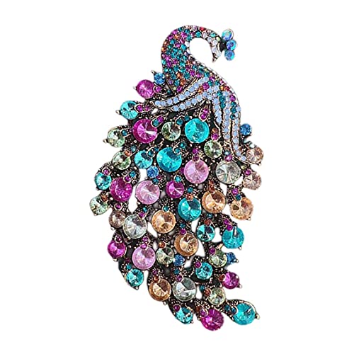 Strass Pfau Brosche Anstecknadel für Frauen Mädchen Mode Exquisit Übertrieben Großer Kristall Vogel Tier Broschen Anstecknadeln Vintage Kleid Accessoires Hochzeit Geburtstag Schmuck Geschenk Bunt CZ von IMINI