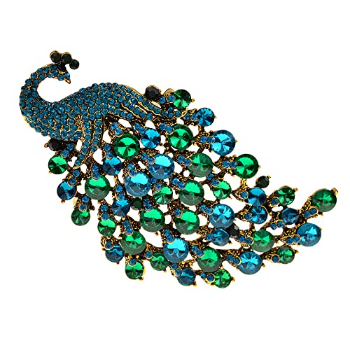 Strass Pfau Brosche Anstecknadel für Frauen Mädchen Mode Exquisite Übertriebene Große Blau Grün Kristall Vogel Tier Broschen Anstecknadeln Elegantes Kleid Accessoires Hochzeitsschmuck Geschenk von IMINI