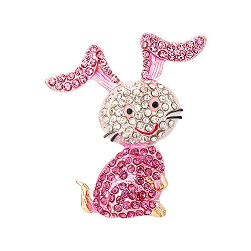 Strass rosa Kaninchen Tier Brosche Pin für Frauen Mädchen Vergoldet Niedliche Kristall Cartoon Hase Broschen Anstecknadeln Glücksdekoration Kleid Zubehör Ostern Urlaub Schmuck von IMINI