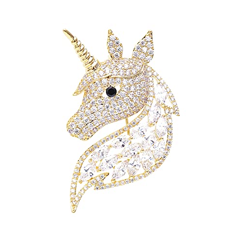 Einhorn-Brosche mit Strasssteinen für Damen und Mädchen, modisch, zierlich, Kristall, Zirkonia, silberfarben, niedlich, Tier, Pferd, Anstecknadel, Kleid, Anzug, Zubehör, Schmuck, Weihnachten, Winter, von IMINI