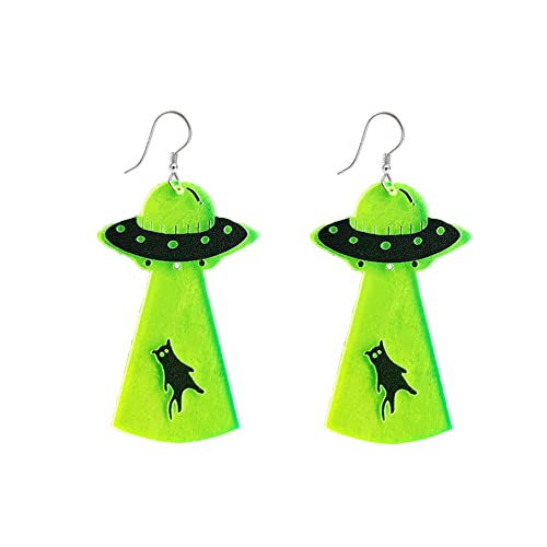Totenkopf UFO Alien Fluoreszierende Acryl Ohrringe Halloween Statement baumeln Tropfen Ohrstecker für Frauen Mädchen Teen Ohrringe Halloween Thema Cosplay Party Kleid Piercing Schmuck Geschenk, Acryl, von IMINI