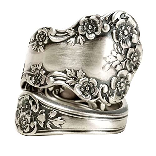 Vintage Blumenlöffelringe Versprechen Hochzeit Verlobung Statement Boho Kreisen Rose Blume Cluster Finger Offener Ring Verstellbar Ausziehbare Wickelbänder für Frauen Mädchen Männer Retro Comfort Fit von IMINI