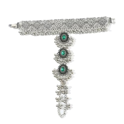 Vintage Bollywood Ethnisches Fingerring-Armband für Damen und Mädchen, Edelsteine, Perlen, Kugel, verstellbare Kette, Gliedergeschirr, Sklaven-Handgelenk-Armbänder, Ringe, Boho, indisch, oxidiert, von IMINI