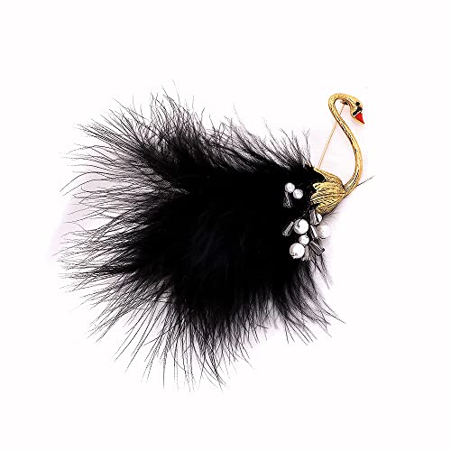 IMINI Vintage Schwanen Brosche für Frauen Mädchen - Modische Muschelperlen Schwarze Tier Vogel Broschen Anstecknadeln von IMINI